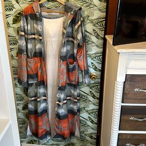 GG11 orange black green tan gray Cardigan mislook Large L